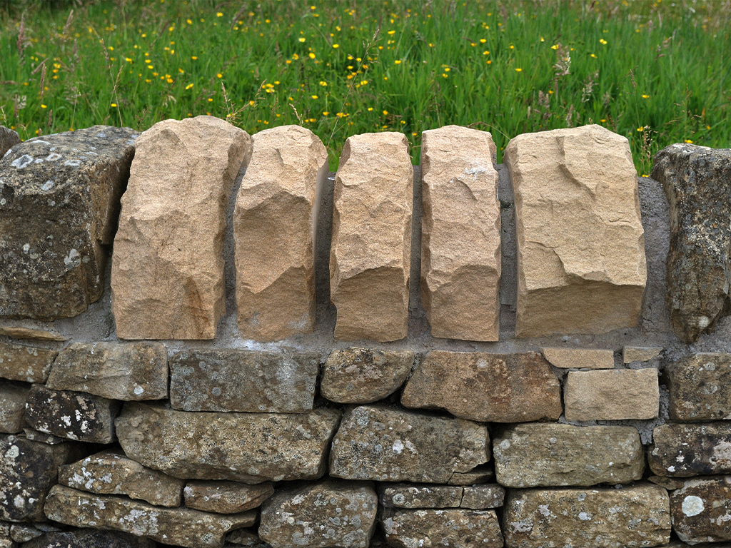 Close-up of stone wall repair in North Yorkshire