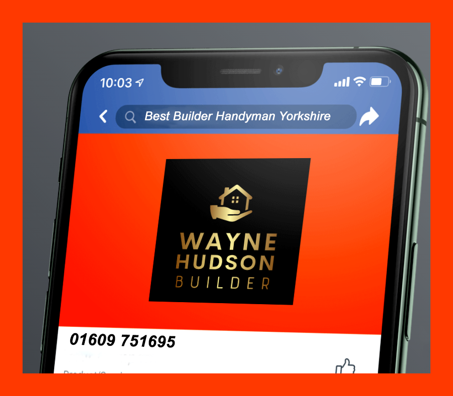 Mobile phone screen displaying Wayne Hudson logo & Northallerton office phone number