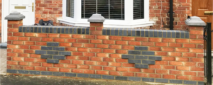fantastic handyman & brickwork, new garden wall with decorative pattern & brick piers, Yorkshire